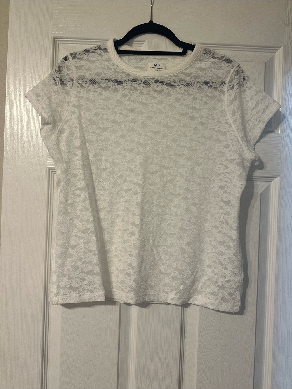 aerie White Lace Short Sleeve Tee